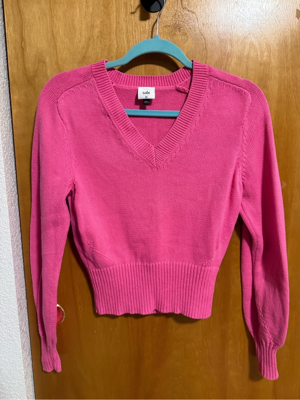 CAbi Hot Pink V-Neck Ribbed Waist Sweater